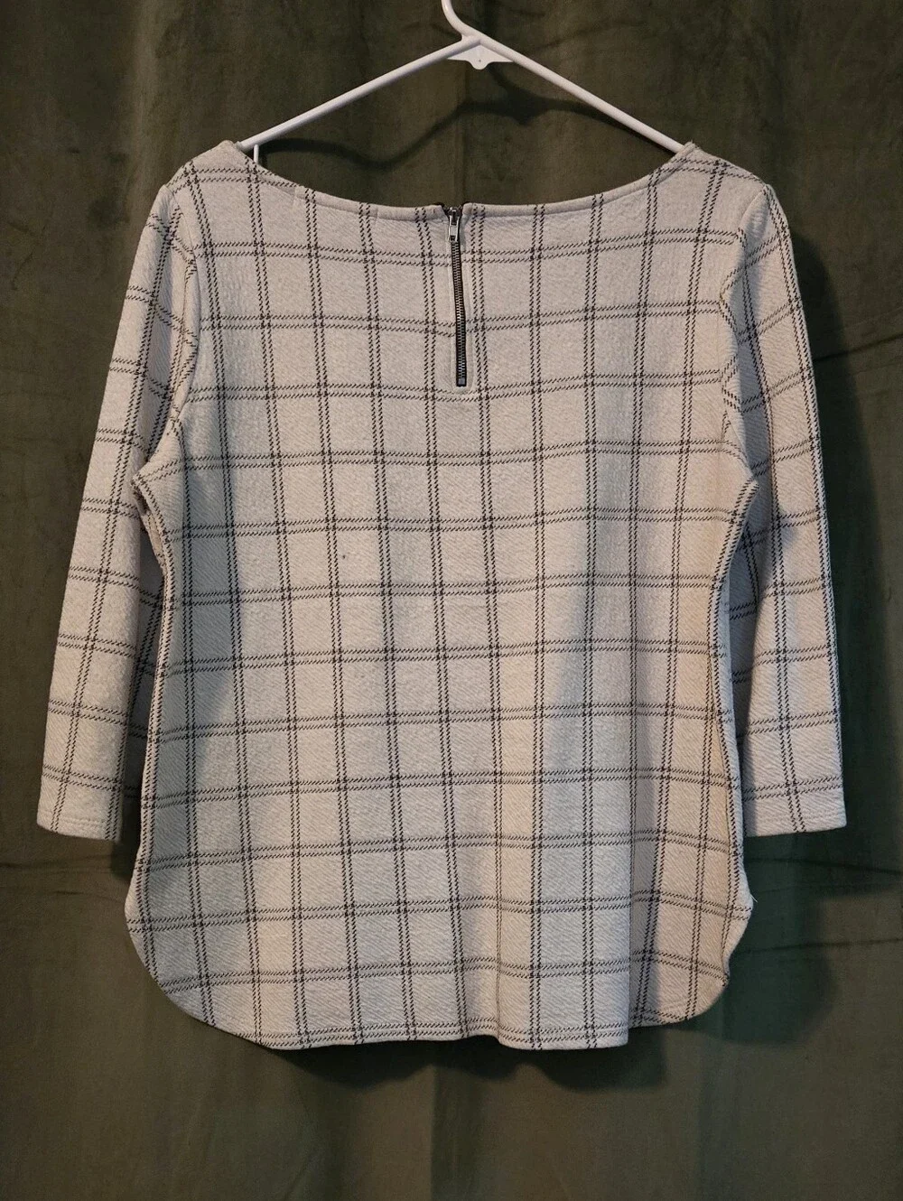 Plaid Boatneck Women's Top in Cream and Black